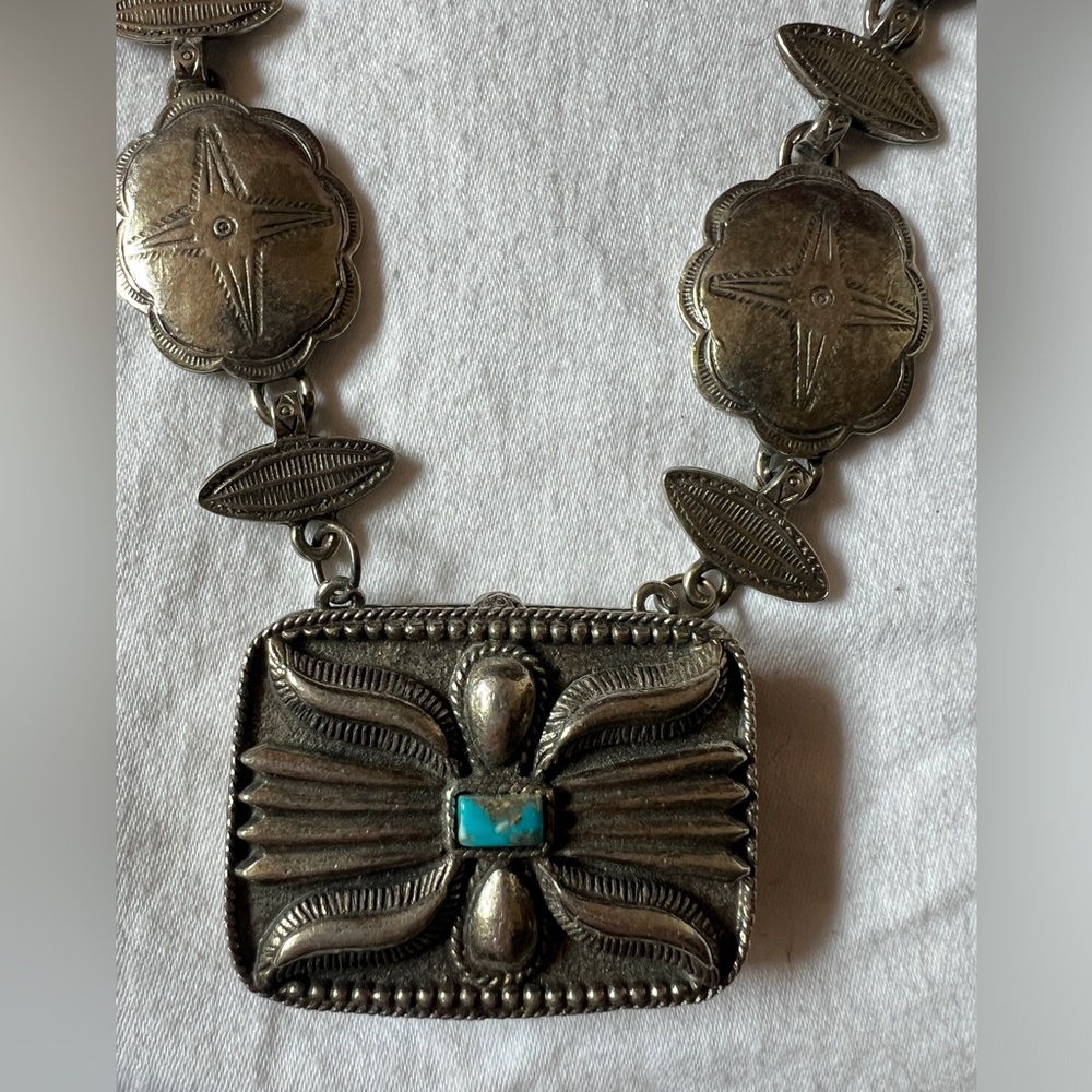 Vintage Estée Lauder Concho Turquoise Perfume Necklace